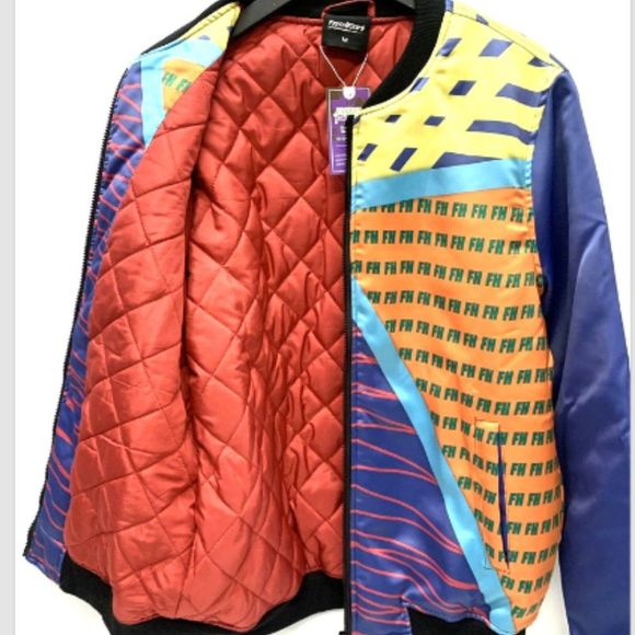 Mens Four Bomber Jacket Size Med Flashy Color-Block Design Broad welt pockets - Picture 3 of 7